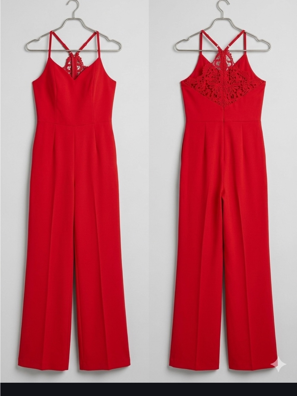 Trixxi Red Lace-Back Wide-Leg Jumpsuit